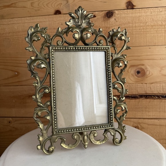 Other - Vintage Ornate Cast Brass French Rococo Style Picture Photo Frame w/Easel 5"x7"